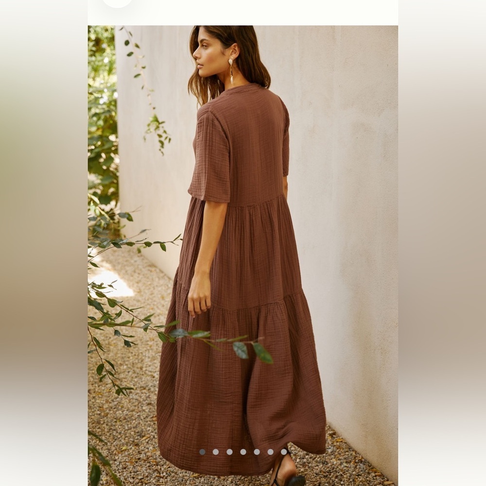 Anthropologie The Kallie Women’s Relaxed VNeck Midi Dress Chocolate Brown XS - Picture 3 of 7